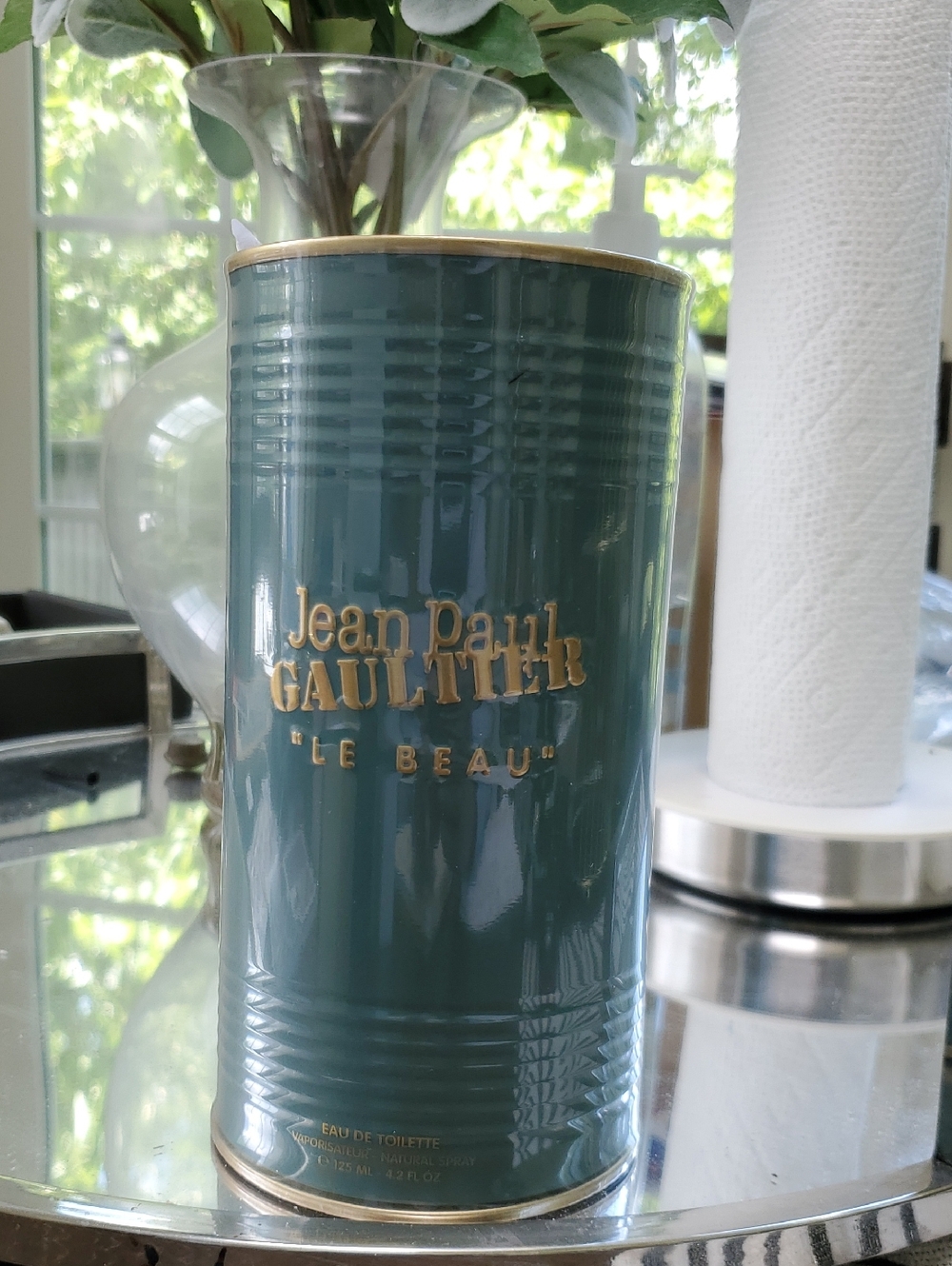Jean Paul Gaultier Tin Canister in Teal with Gold Accents